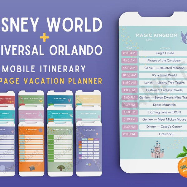 Planejador de Parques Temáticos de Orlando, Itinerário Disney e Universal (Download Digital)