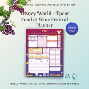 EPCOT Food and Wine Festival 2026 | WDW Daily Planner, Fillable PDF + Lightning Lane