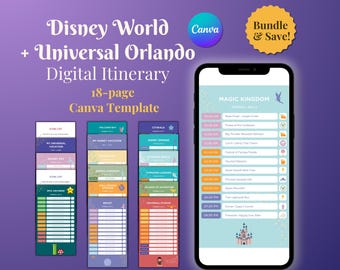 Orlando Theme Parks Digital Planner, Disney & Universal, Canva Template