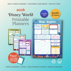 2026 WDW Daily Park Planner, Theme Park Itinerary, Printable Fillable PDF, with Lightning Lane Guide