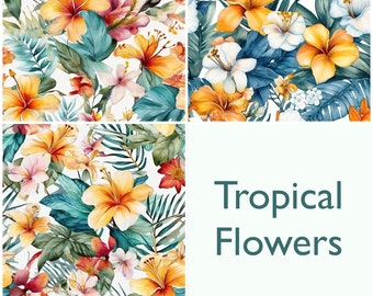 Floral Hawaiian Seamless Pattern, Tropical Flowers (Digital Pattern)