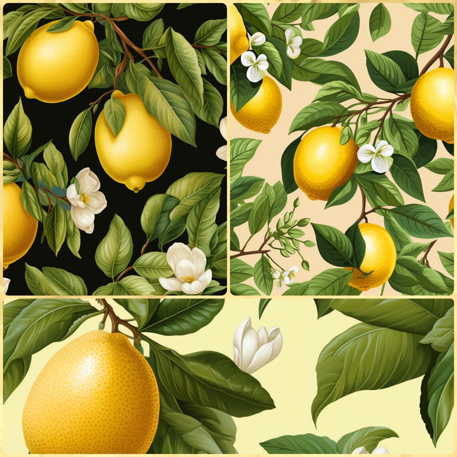 Italian Lemons Seamless Pattern Collection, Repeating Pattern, Citrus ...