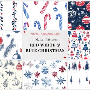 Digitalt papperspaket med patriotisk jul, rött vitt blått sömlöst (digital nedladdning)