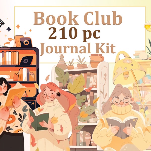 Autumn Cozy Book Club Clip Art Mega Kit Bundle, Scrapbook Kit, Stickers, Folk Art, Commercial Use, Transparent PNG, Fall Clip Art