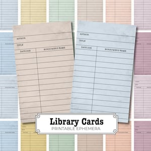Lote de tarjetas de biblioteca vintage imprimibles / Imprimibles para revistas basura, álbumes de recortes, manualidades y proyectos de bricolaje