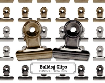 Clips de bulldog imprimibles, colores metálicos, adornos para diarios basura (descarga digital)