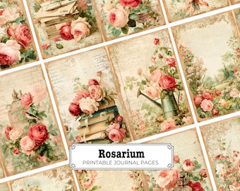 Páginas de diario basura de rosas victorianas / Imprimibles para diarios basura, álbumes de recortes, manualidades y proyectos de bricolaje