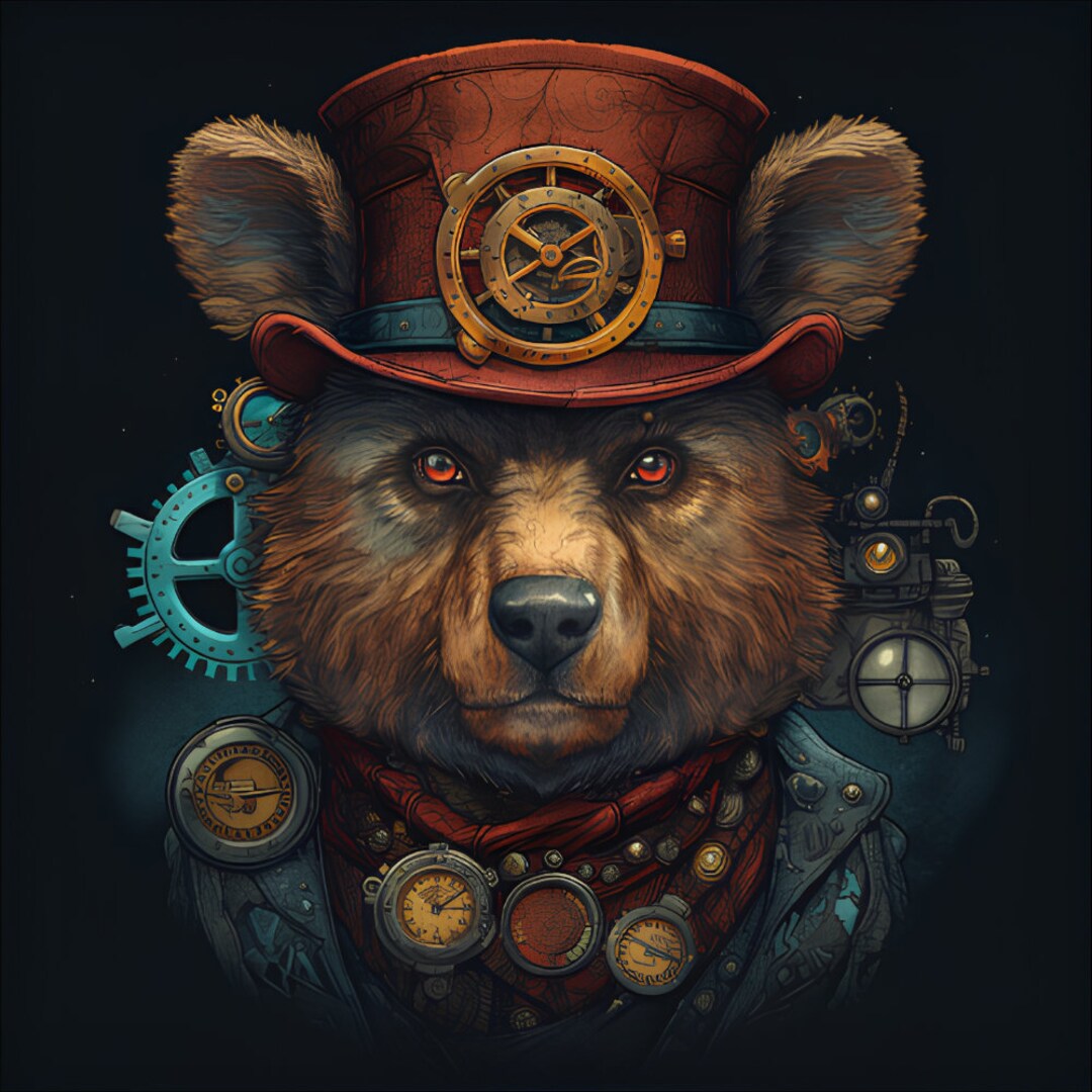 Steampunk Bear Portrait No1, Painting Bear Poster, Art Poster Print ...