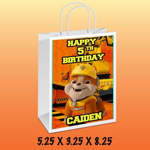 Personalized gift bag, birthday favors, party favors, Paw patrol theme, Paw patrol gift bags, RUBBLE
