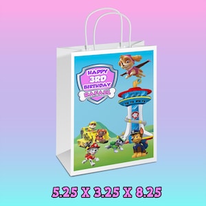 Personalized gift bag, birthday favors, party favors, Paw patrol theme, Paw patrol gift bags