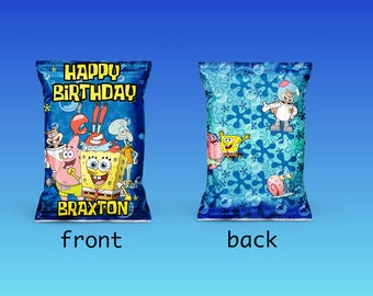 Personalized chip bags, birthday favors, party favors, Sponge Bob, Custom