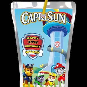 Capri sun personalizzato, bomboniere di compleanno, bomboniere per feste, tema Paw Patrol, Capri sun Paw Patrol