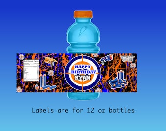 Personalized gatorade labels, drink labels, birthday favors, party favors, Nerf theme,Nerf, Nerf Party