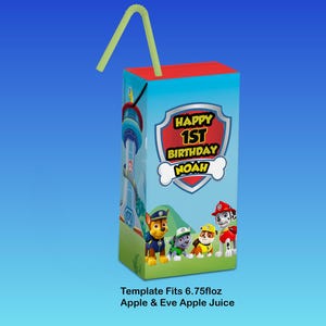 Personalized Juice Box Label, drink labels, birthday favors, party favors, Paw Patrol theme, Paw Patrol, Apple & Eve