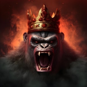 5x King of Apes - Majestic Gorilla Digital Art Download, Instant Printable Wall Decor for Home or Office