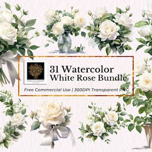 31 White Rose Bundle Watercolor Clipart, Transparent PNG, FREE ...