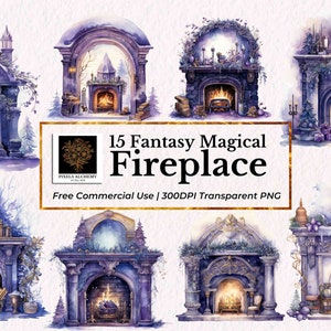 15 Fantasy Magical Fireplace Clipart, Transparent PNG, Free commercial use, Cards, Junk Journals, Scrapbooking, Winter Holiday Clipart