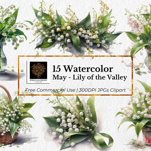 15 May - Lily of the Valley Birth Flower JPGs, BONUS Transparent PNGs, Watercolor Clipart, Wedding, Planners, Cards, Journals, Scrapbooking