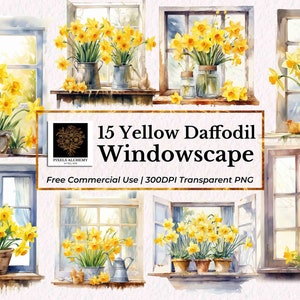 15 cliparts aquarelle de jonquille jaune, fleurs de naissance de mars, PNG, cartes, journaux, scrapbooking, agenda, mariage, projet de bricolage