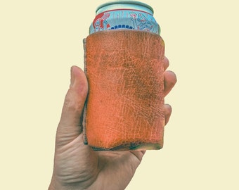 Handcrafted Veg-Tanned Leather Beer Can Holder, can cooler, gift for men, can hugger, Father's Day Gift, Dad Gift, Best Dad