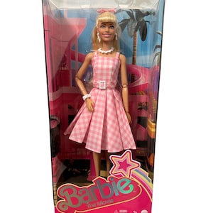 Barbie The Movie Margot Robbie Doll Pink Plaid Dress - Gift for collectors