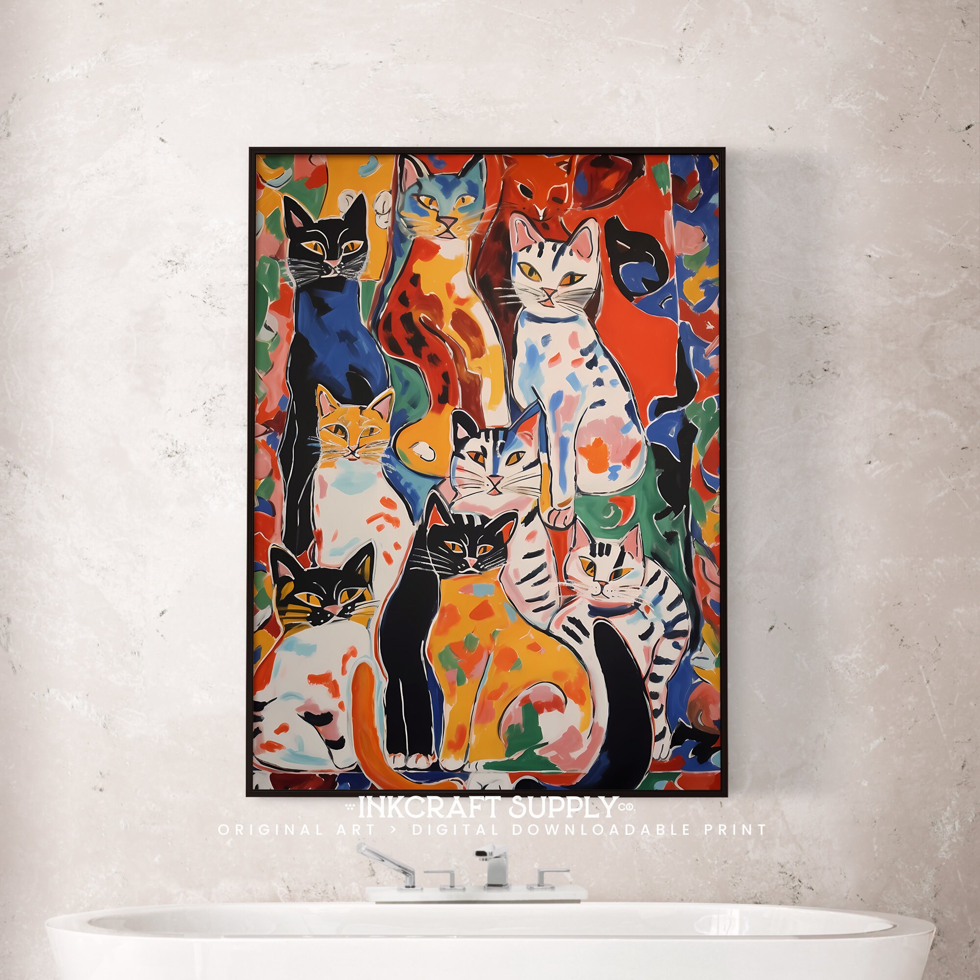House Cats Painting Cat Art Print Matisse Style Artwork Cat Wall Art ...