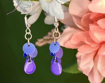 Periwinkle Acrylic & Enamel Dangle Earrings- .925 Sterling Silver Hooks 1.75"