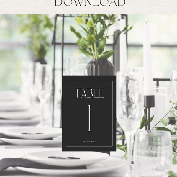 Timeless Black Minimalistic Table Numbers Set Digital Template. Printable Classy Wedding Ceremony Reception Bundle. Festive Event Stationery