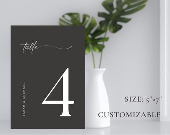 Números de mesa en negro pizarra imprimibles. Decoración personalizable para bodas y eventos: elegante diseño digital. Descarga instantánea de papelería para cenas festivas.