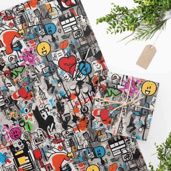 Banksy Inspired Street Art Wrapping Paper - Perfect for Any Occasion - Graffiti Art Lover