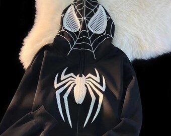 Custom embroidered Spider Web Hoodie | Vinatge y2k hoodie | Unisex embroidered Spider Zip up | Super Hero Perfect Fit Sweater | Gift for Her