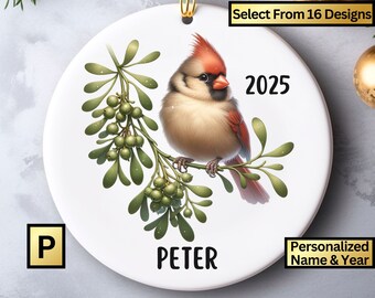 Personalized Ceramic Kid's Of All Ages Baby Cardinal Christmas Ornament, Customizable Bird Lover Gift, Custom Animal Lover Holiday Decor