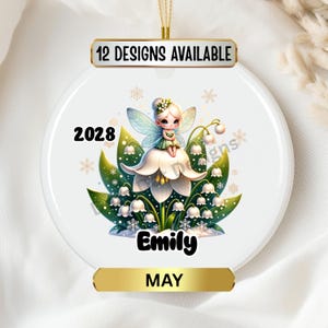 Personalized Ceramic Cute Fairy On May Birth Month Flower Christmas Ornament Gift, Custom Lily Of The Valley Birth Month Flower Décor