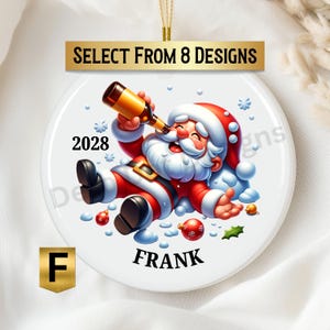 Personalized Funny Drunk Santa Enjoying A Beer Ceramic Christmas Ornament Gift, Customizable Beer Lover Present, Drinking Buddy Gift