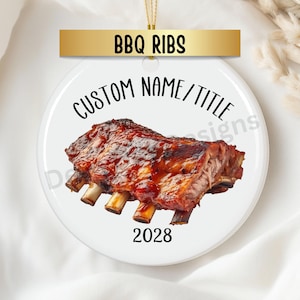 Personalized BBQ Ribs Ceramic Christmas Ornament Gift, Custom Keepsake for Foodie in Your Family, Rack of Ribs, Food Junkie
