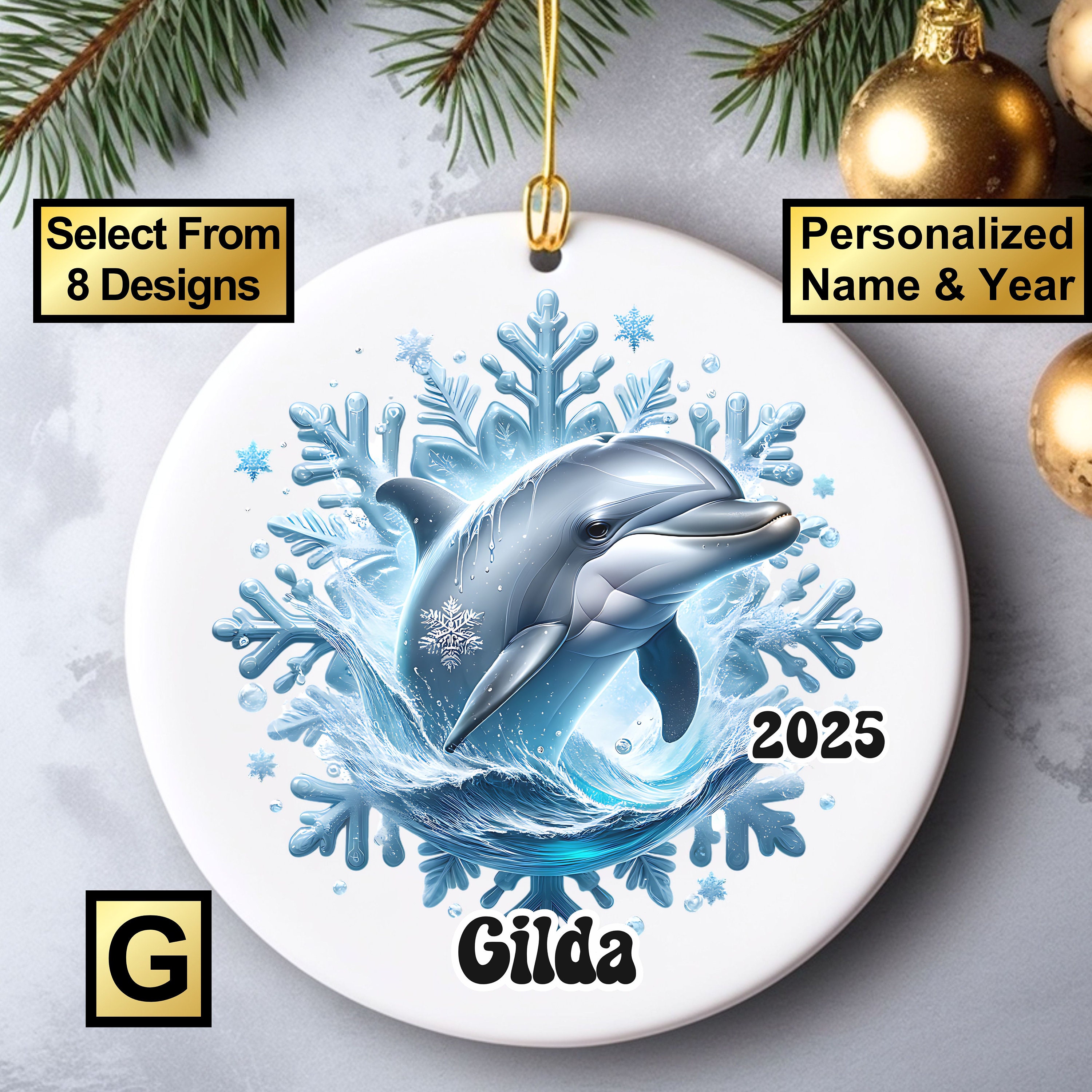 Personalized Ceramic Dolphin Christmas Ornament Gift, Customizable ...