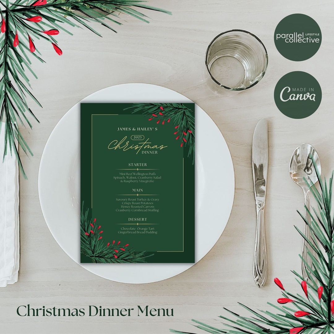Christmas Menu Template Holiday Dinner Menu Printable Etsy