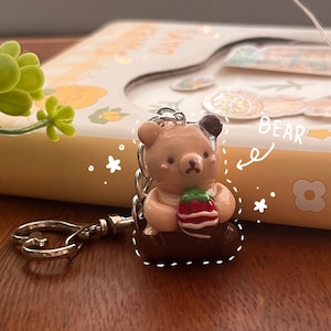 Cute Keychain Polymer Clay / Chocolate Straw-bear-y / Jojo Clayy
