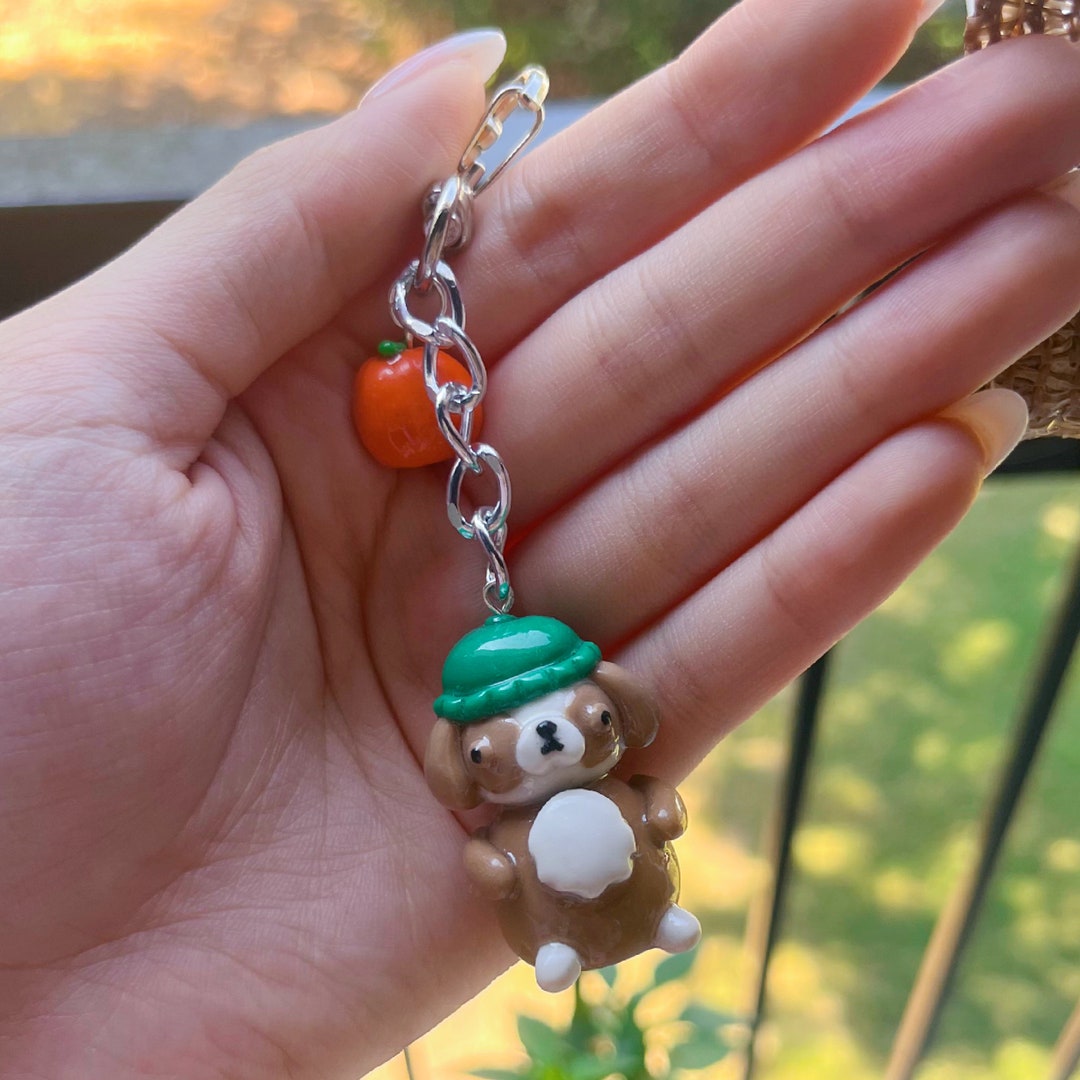 Polymer Clay Keychain Charm Dog Fall Season / Charles the Dog Etsy
