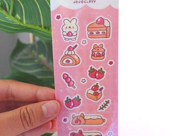 Holographic Strawberry Stickers | Cute Kawaii Vinyl Sticker Sheet | Planner & Journal Stickers | Scrapbook Decals