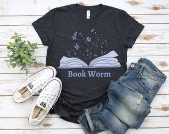 graphic Tee Shirt - Book Worm - Unique Gift for Her - Bookish Gift