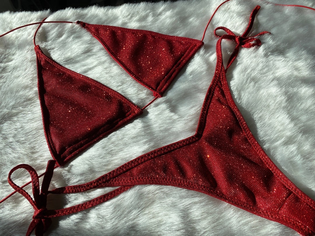 Ruby Red Glitter Bikini Set Exotic Dancewear Stripper Outfit Etsy
