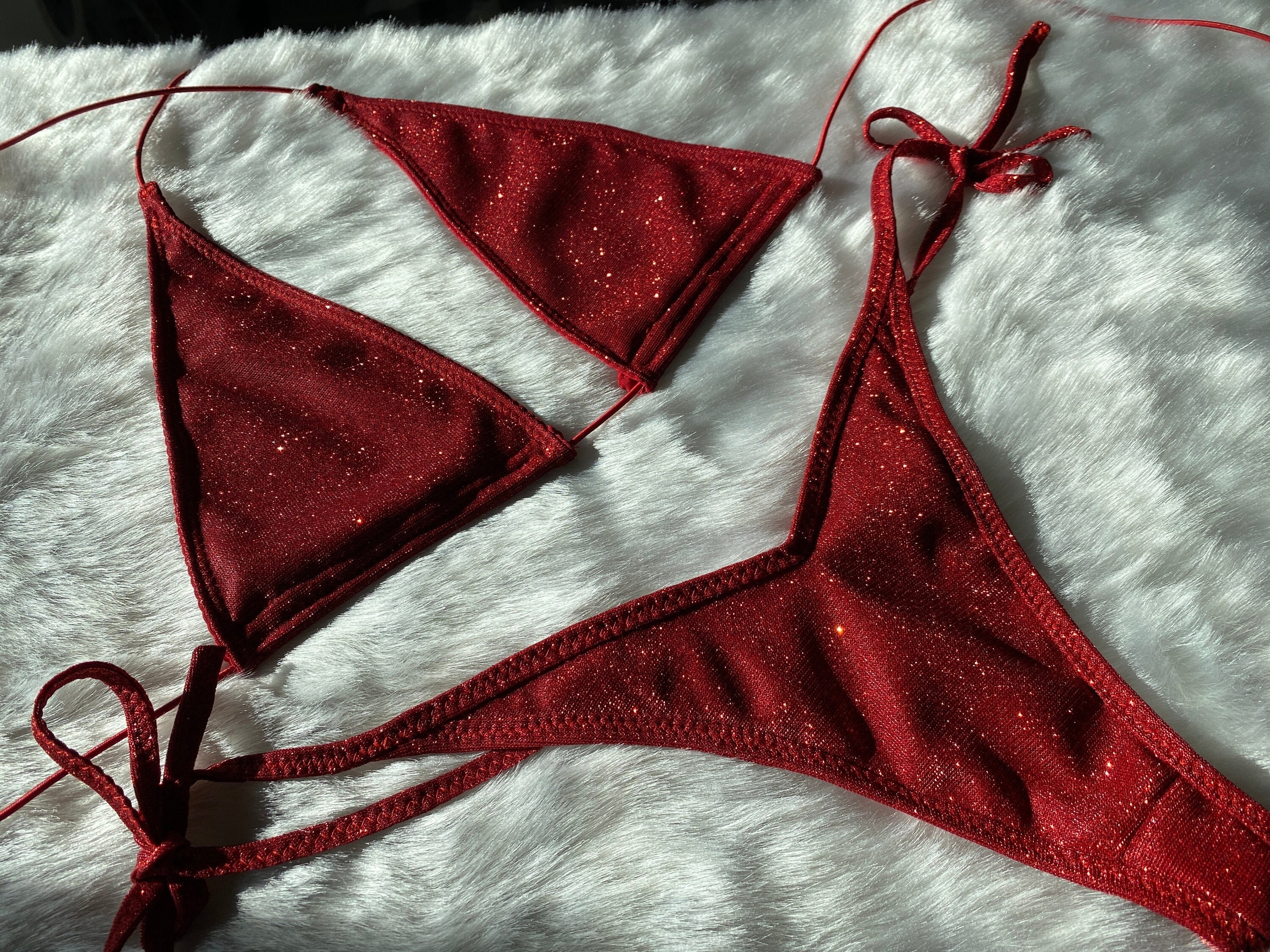 Jolidon Clandestine Red Crush Heart & Mesh Thong G-String Bikini Swims