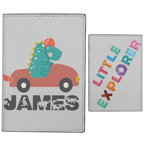 Personalized dinosaur passport cover, custom leather passport wallet, kids Car passport cover, traveler gift kids, Kids passport holder