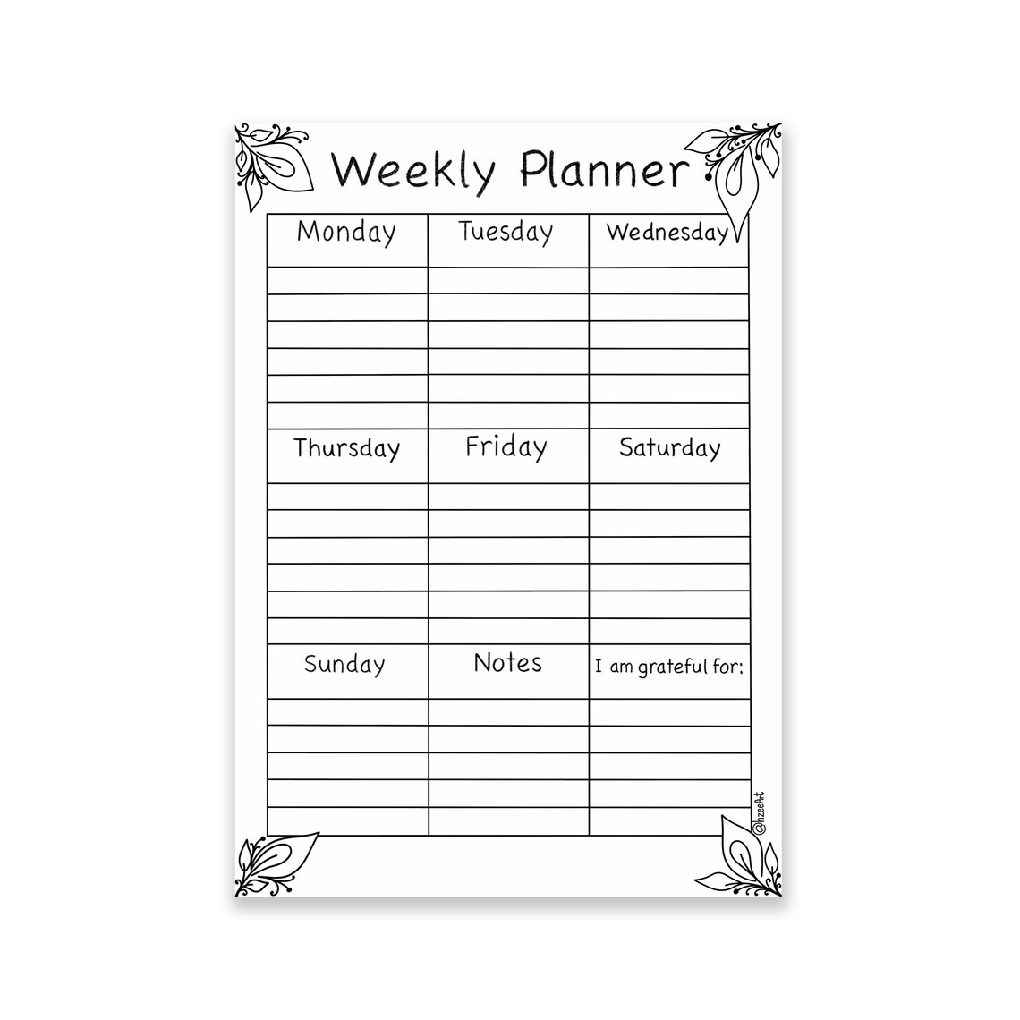 Blank weekly schedule weekly calendar printable pdf black etsy
