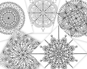 10 Page Hand Drawn Printable Mandala Coloring Book - Flower Mandala Design - Coloring Pages For Adults - Instant Digital Download