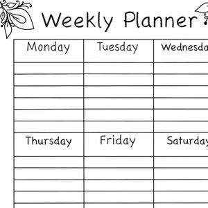 Blank Weekly Schedule, Weekly Calendar Printable Pdf, Black and White ...