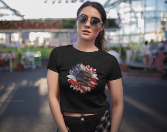 4th of July, 4th of July Shirt, Crop Top, Women's Crop Top, Patriotic, 4th of July Crop Top, Fourth of July, Fourth of July Shirt, Sunflower