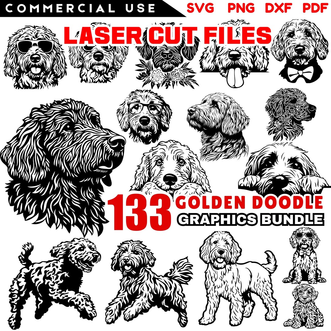 Laser Cut Files Goldendoodle Dog Bundle Graphics Cuttable Bundle Svg ...
