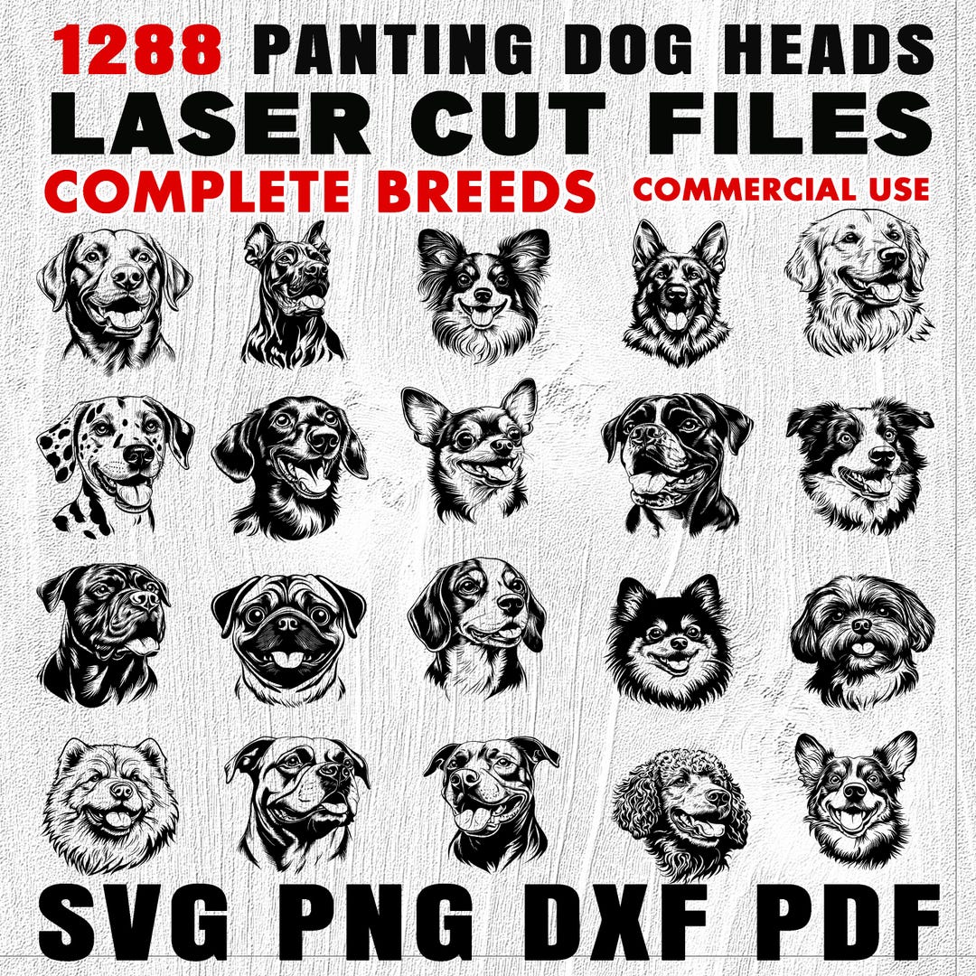 Laser Cut Files 1288 Panting Dog Heads Complete Breeds Cuttable Bundle ...